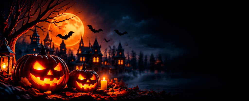Moonlit Haunted Village with Glowing Pumpkins for Halloween Sales