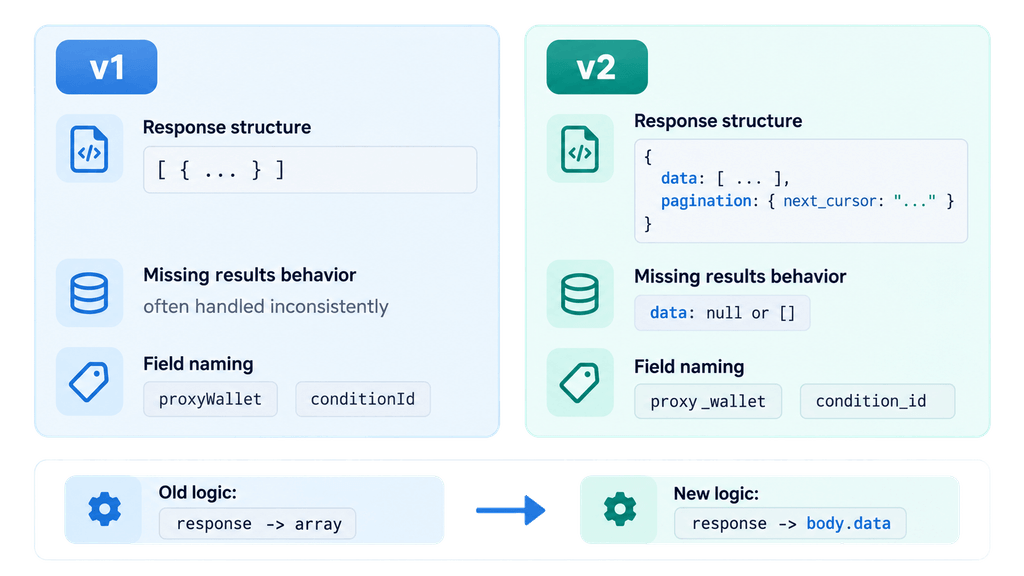 Polymarket Data v1 to v2 API Response Migration